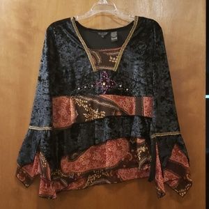 Velvet and Chiffon Boho Peasant Blouse